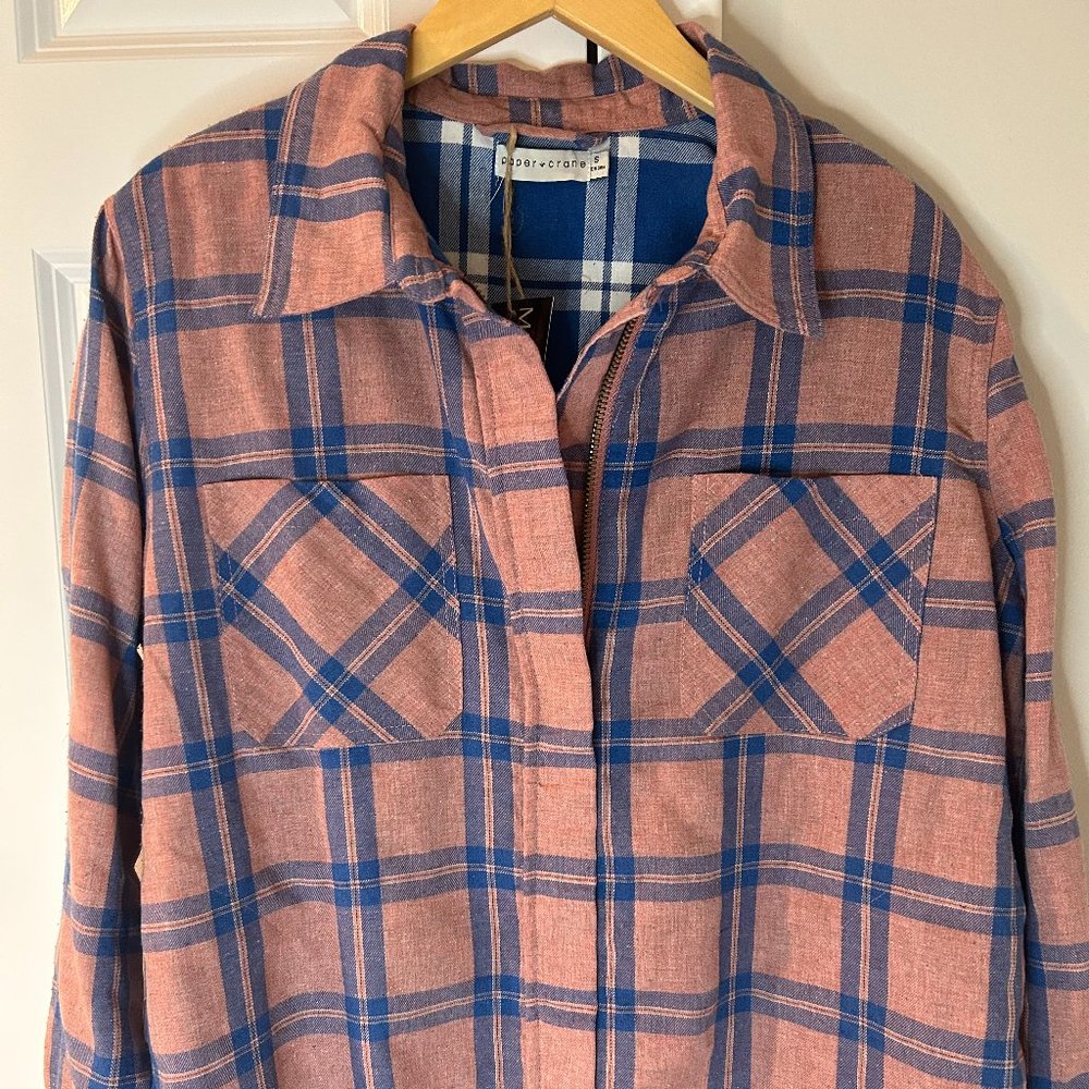 Soft Pink & Baby Blue Zip Plaid Flannel well made Jacket
